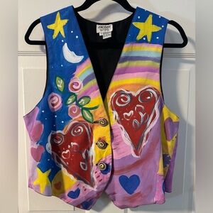 VTG Wearable Art NYC SilkScapes HandPainted Pop-Art Colorful Hearts Vest Silk